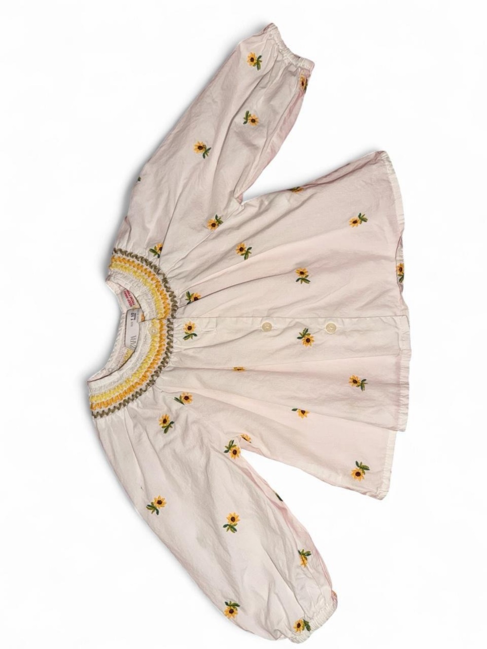 Zara Pink Sunflower Smocked Peasant Blouse